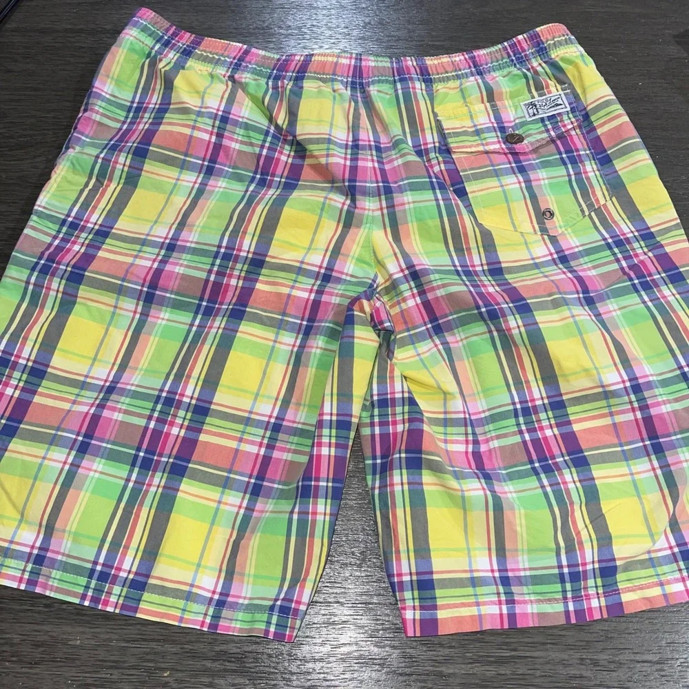 Polo Ralph Lauren Mens XL Multicolor Plaid Swim Trunks Madras Mesh Lined Shorts